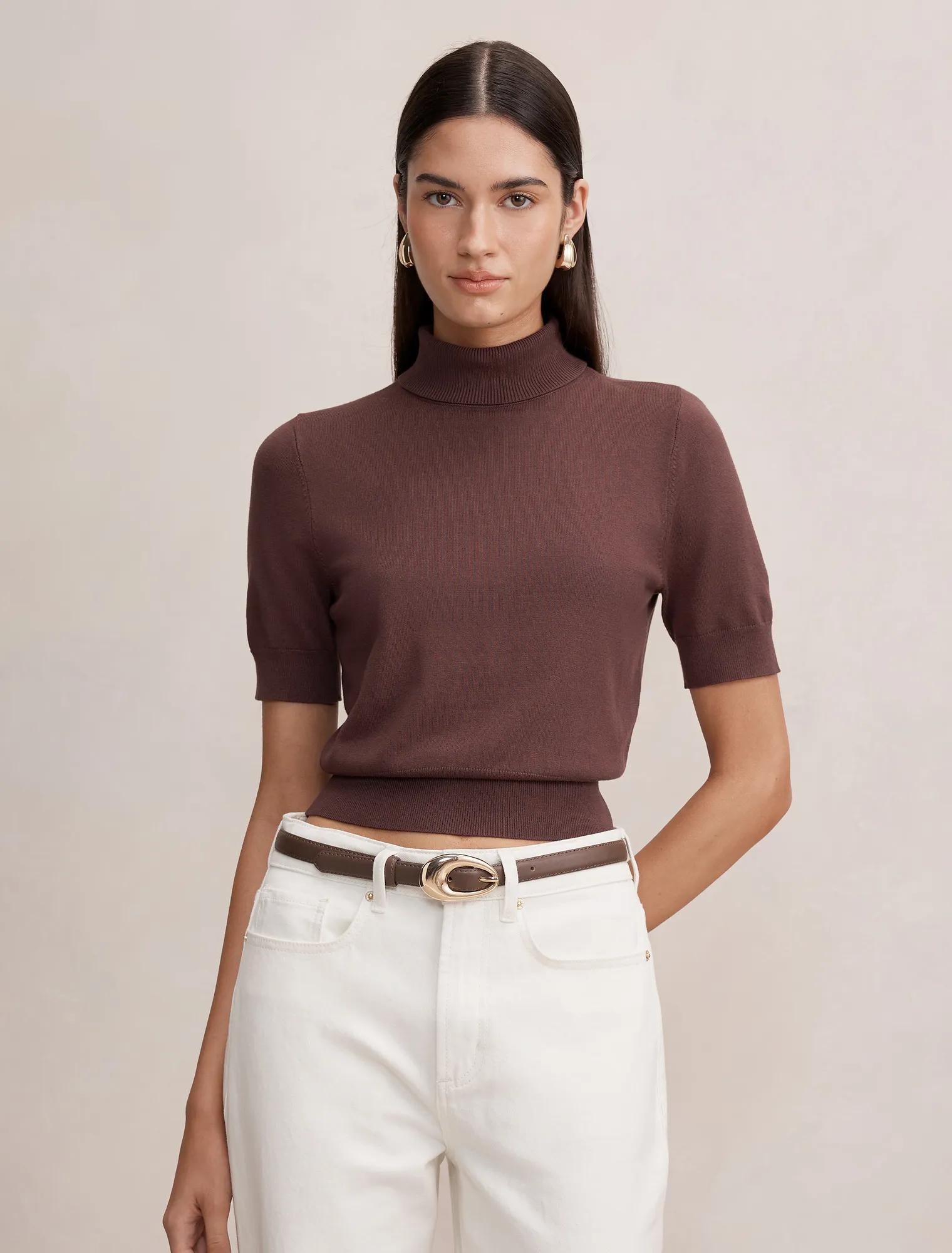 Kate Roll Neck Tee Milk Chocolate