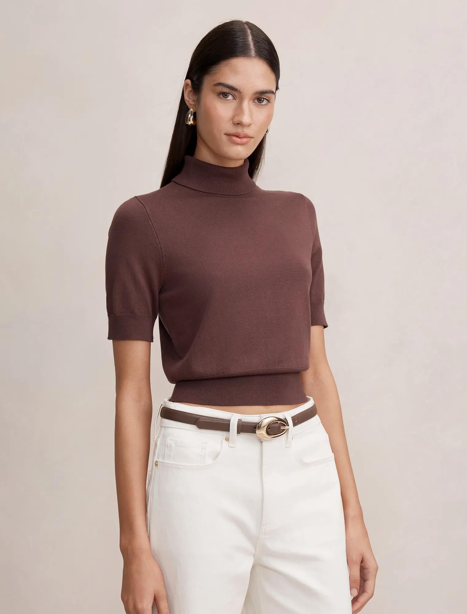 Kate Roll Neck Tee Milk Chocolate