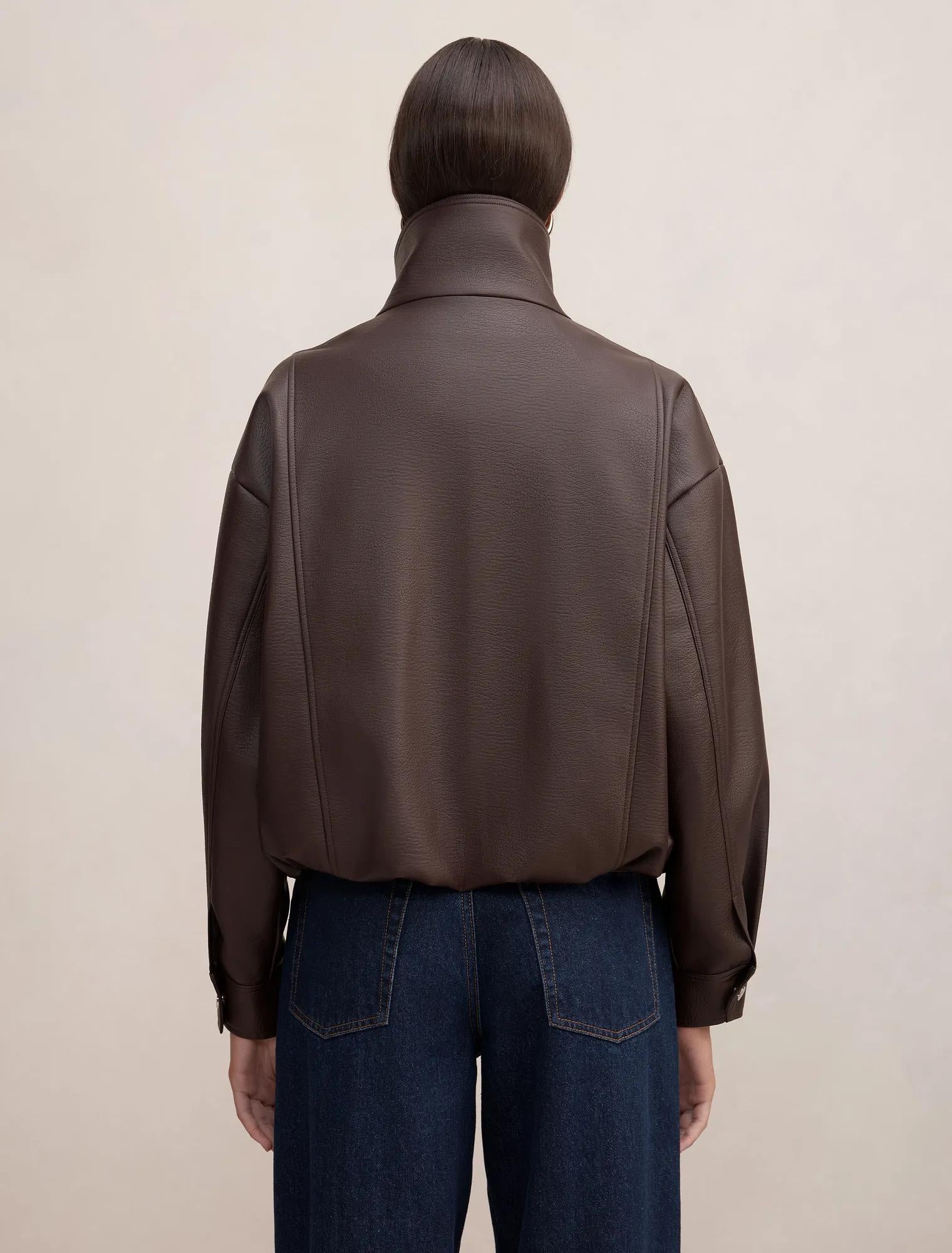 Bex Double Funnel Neck Faux Leather Jacket Deep Plum
