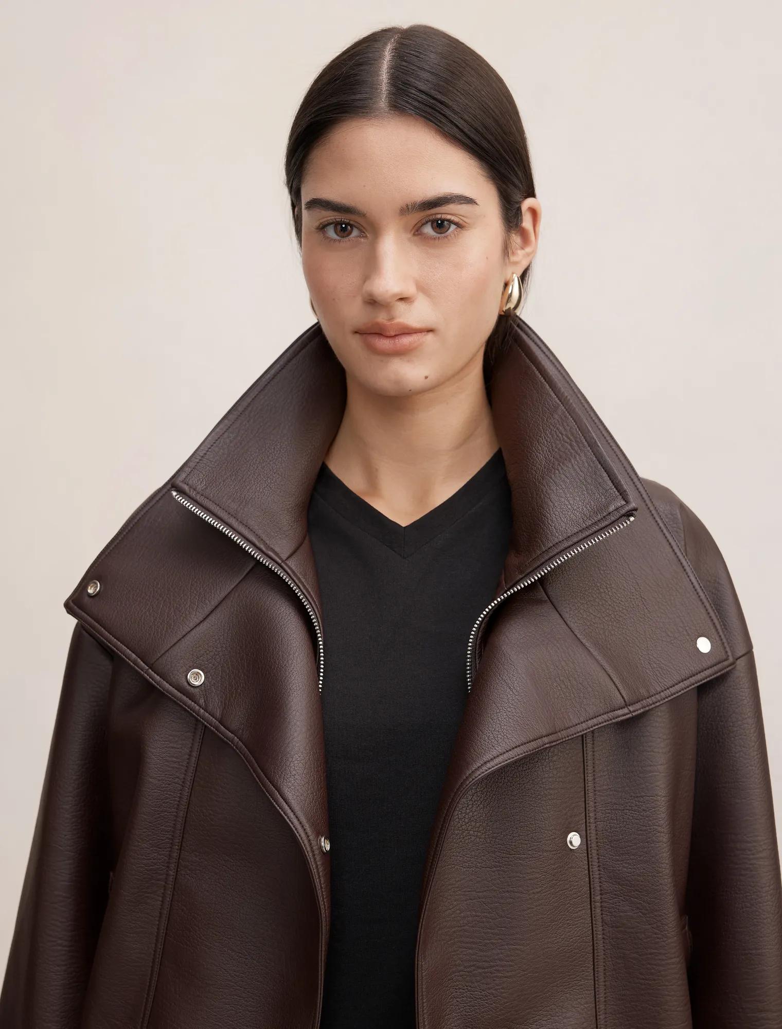 Bex Double Funnel Neck Faux Leather Jacket Deep Plum