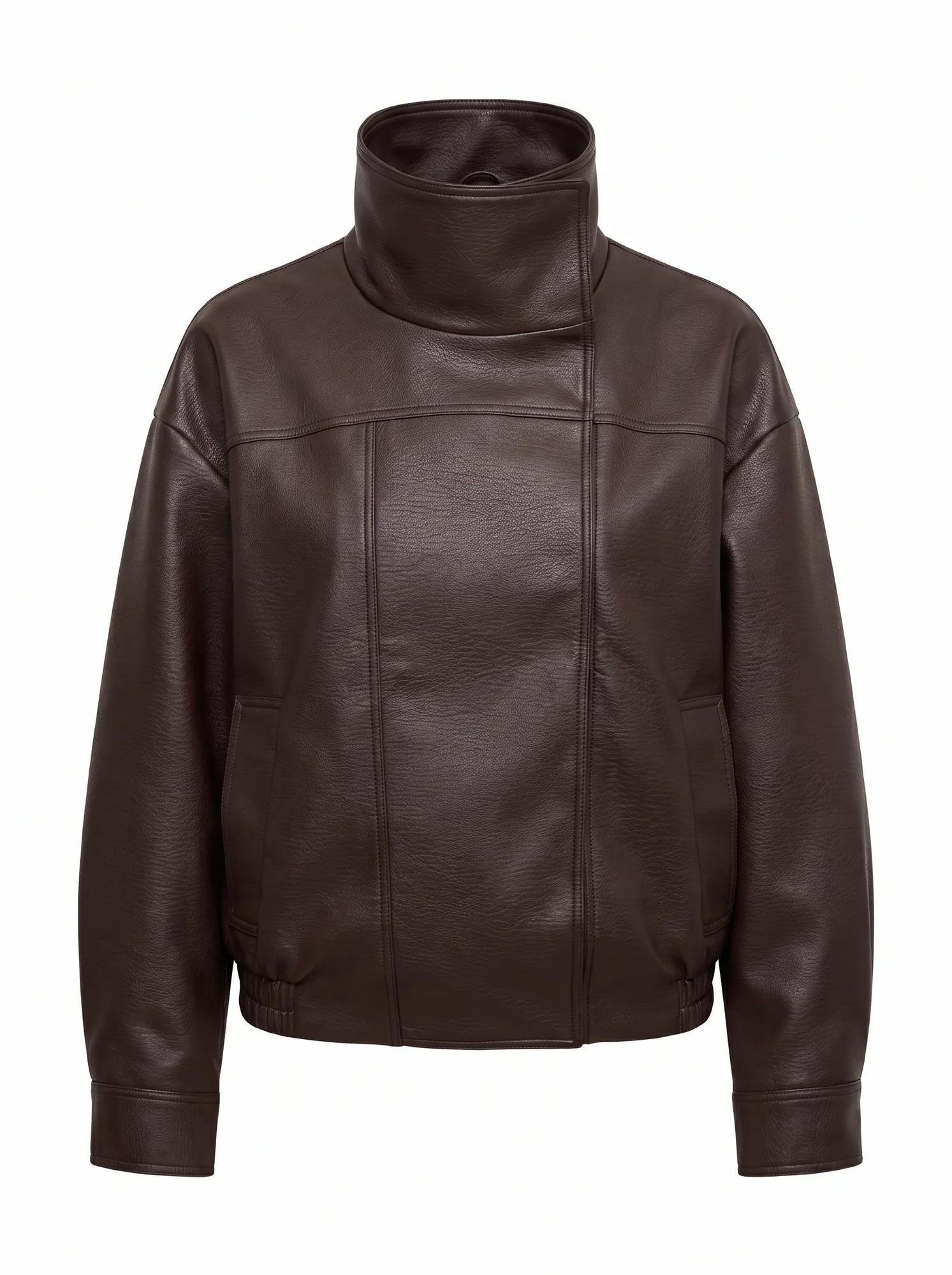 Bex Double Funnel Neck Faux Leather Jacket Deep Plum_mannequin