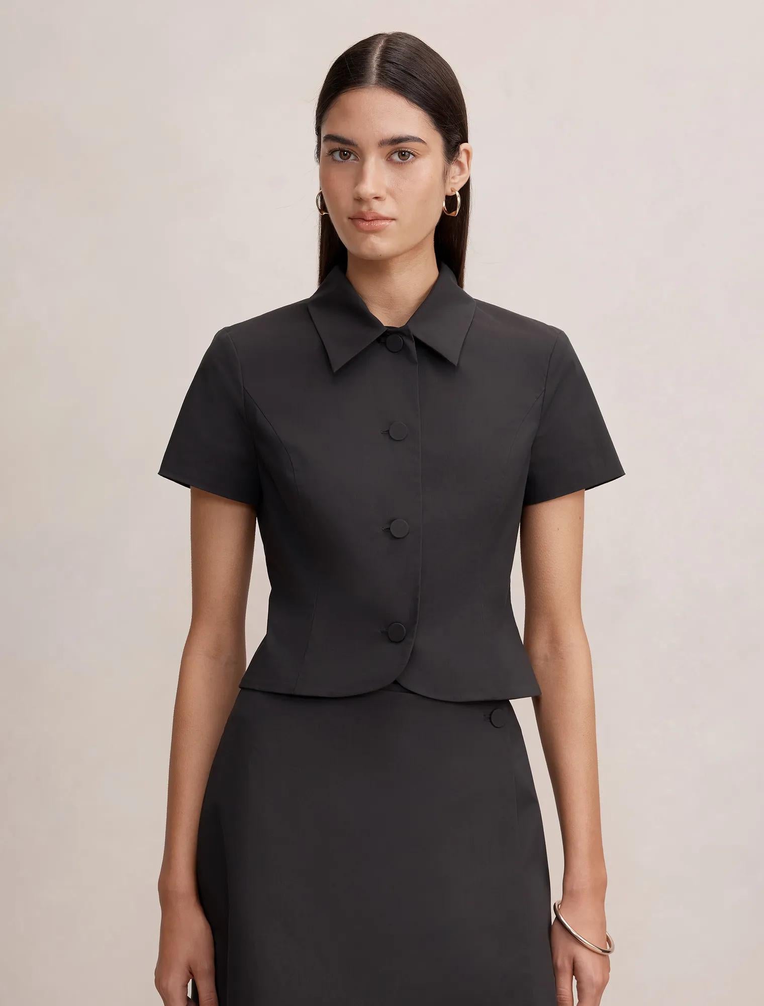 Bonnie Crop Button Top Black Co-Ord