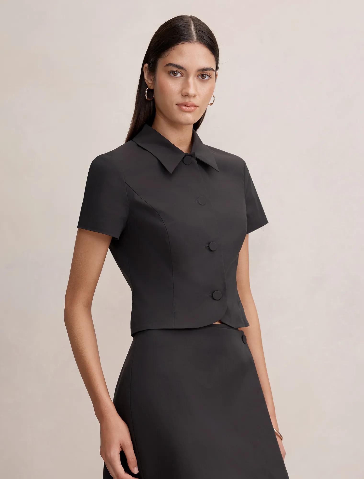 Bonnie Crop Button Top Black Co-Ord