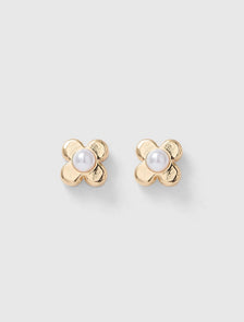 Fiona Small Flower Pearl Stud Earrings Gold/Pearl
