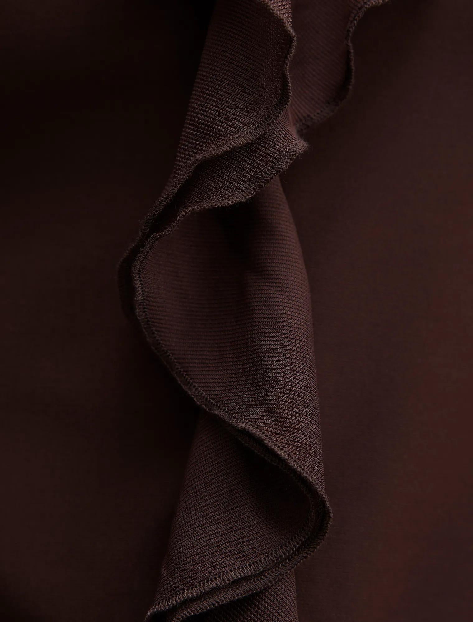 Orla Ruffle 3/4 Sleeve Top Chocolate