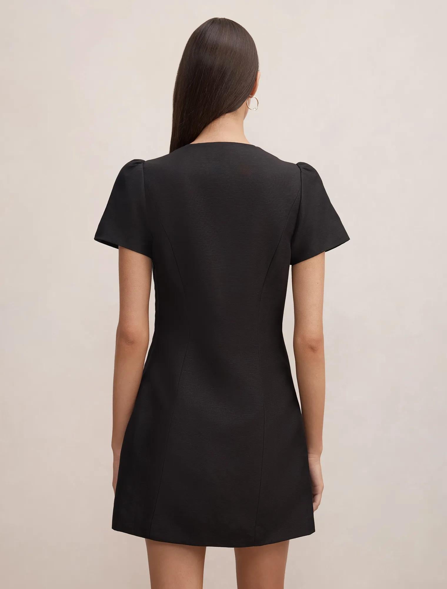 Elinda Button Up Linen Mini Dress Black