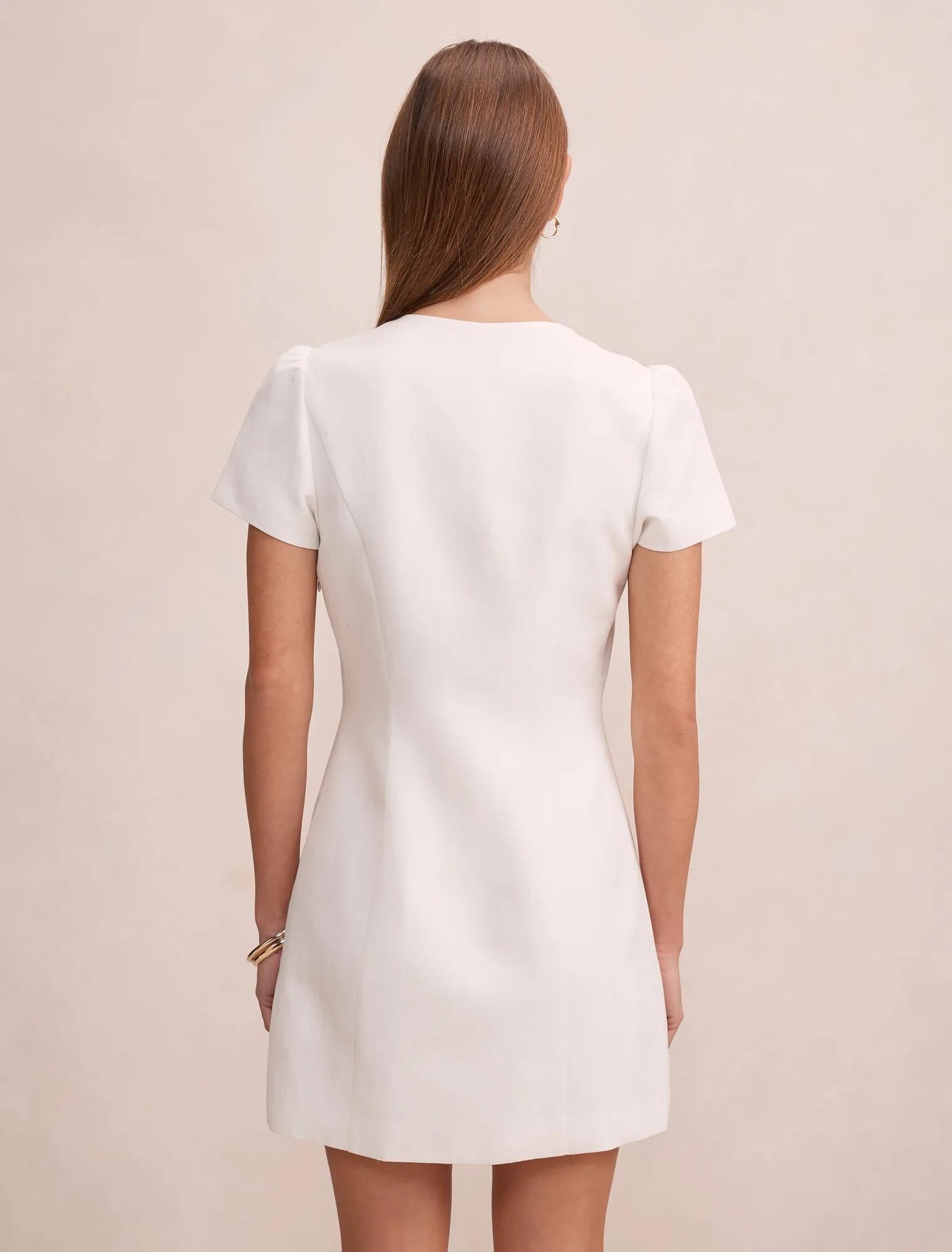 Elinda Button Up Linen Mini Dress Porcelain