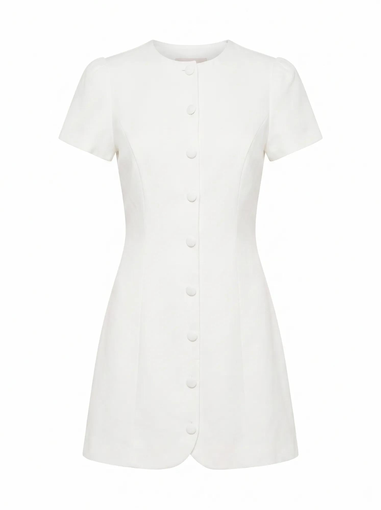 Elinda Button Up Linen Mini Dress Porcelain_mannequin