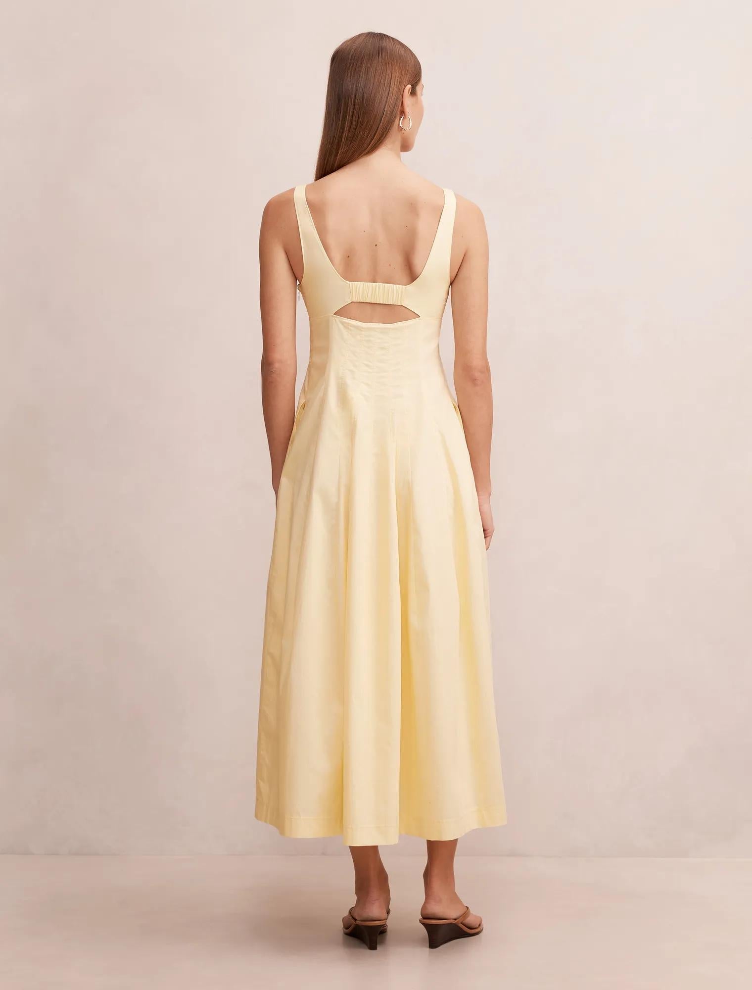 Chessy Seamed Cotton Midi Dress Lemon Sorbet