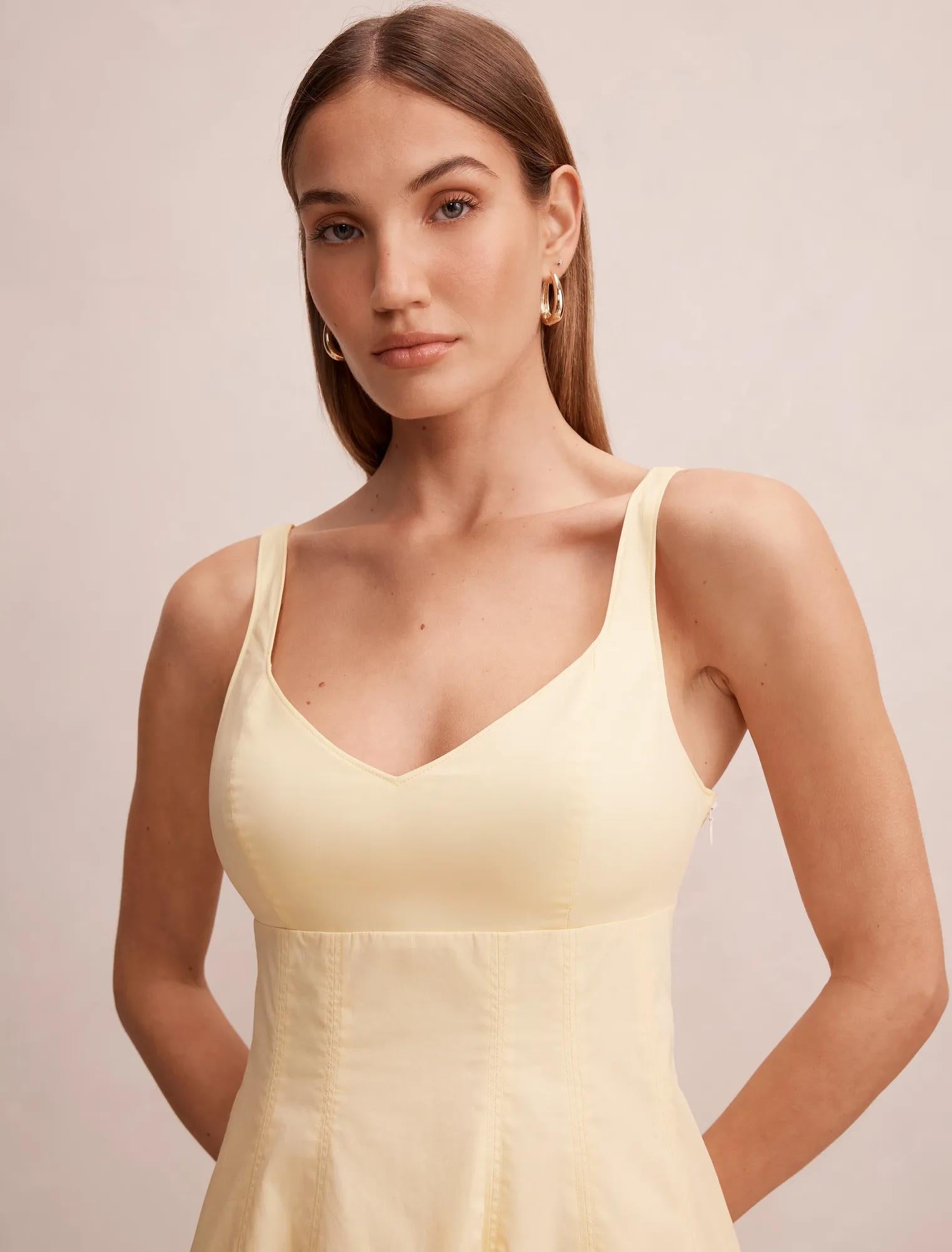Chessy Seamed Cotton Midi Dress Lemon Sorbet