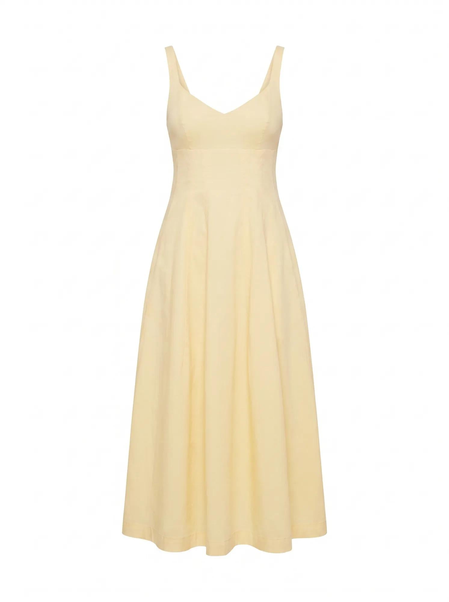 Chessy Seamed Cotton Midi Dress Lemon Sorbet_mannequin