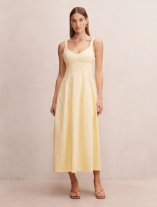 Chessy Seamed Cotton Midi Dress Lemon Sorbet