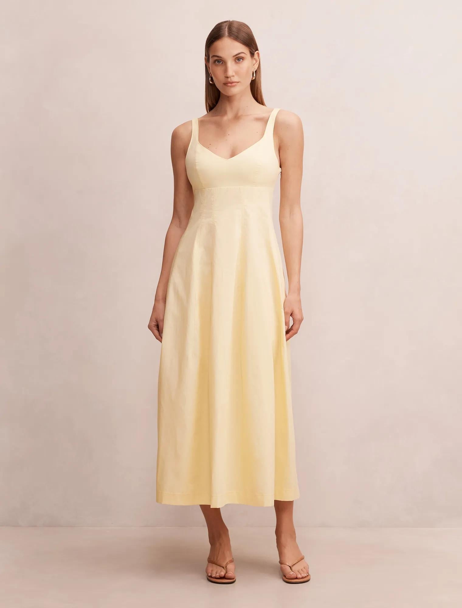 Chessy Seamed Cotton Midi Dress Lemon Sorbet