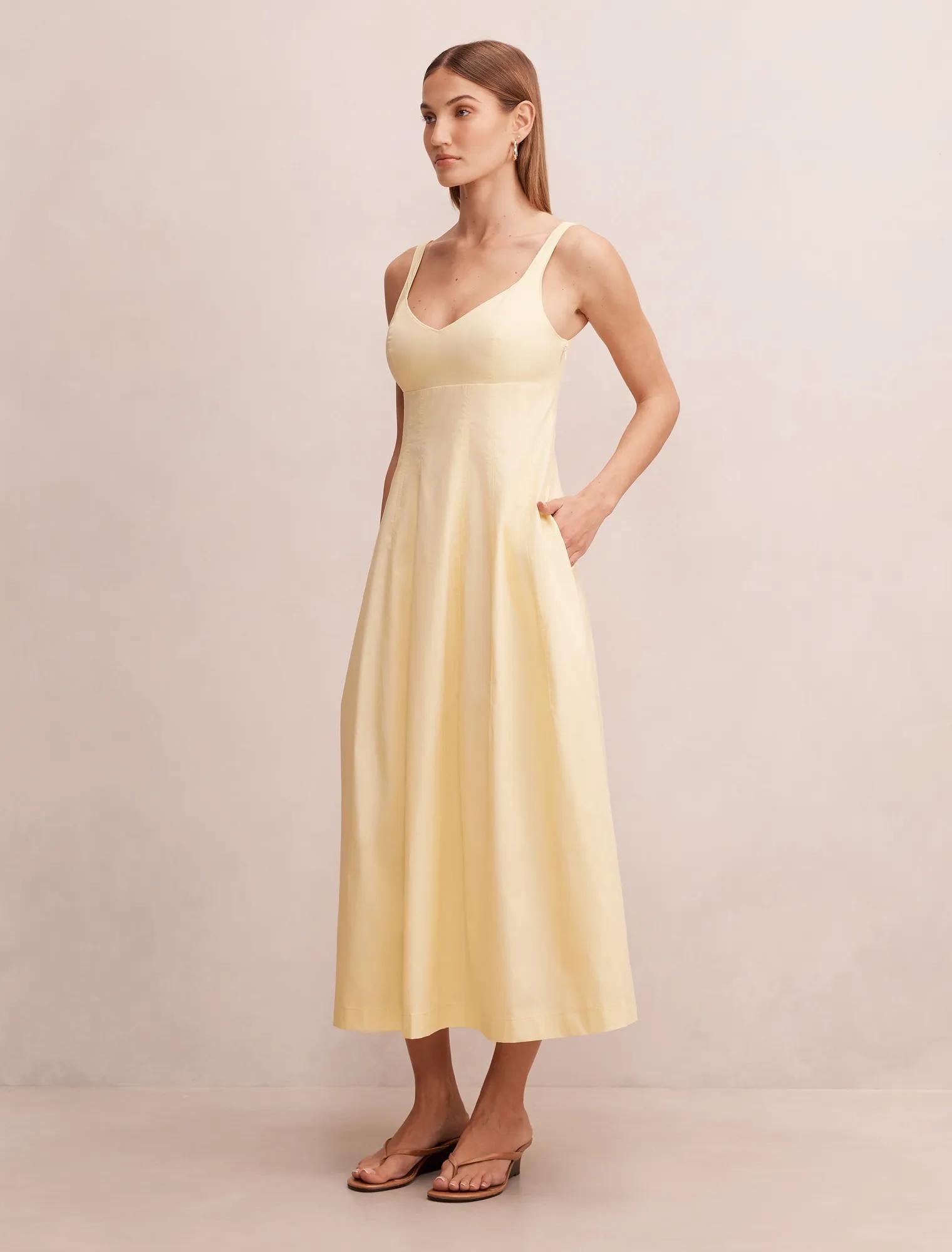 Chessy Seamed Cotton Midi Dress Lemon Sorbet