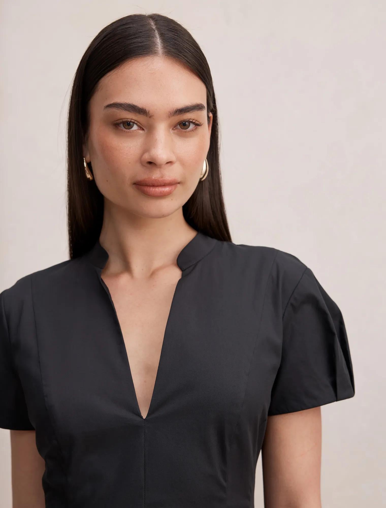 Clover Puff Sleeve Mini Dress Black