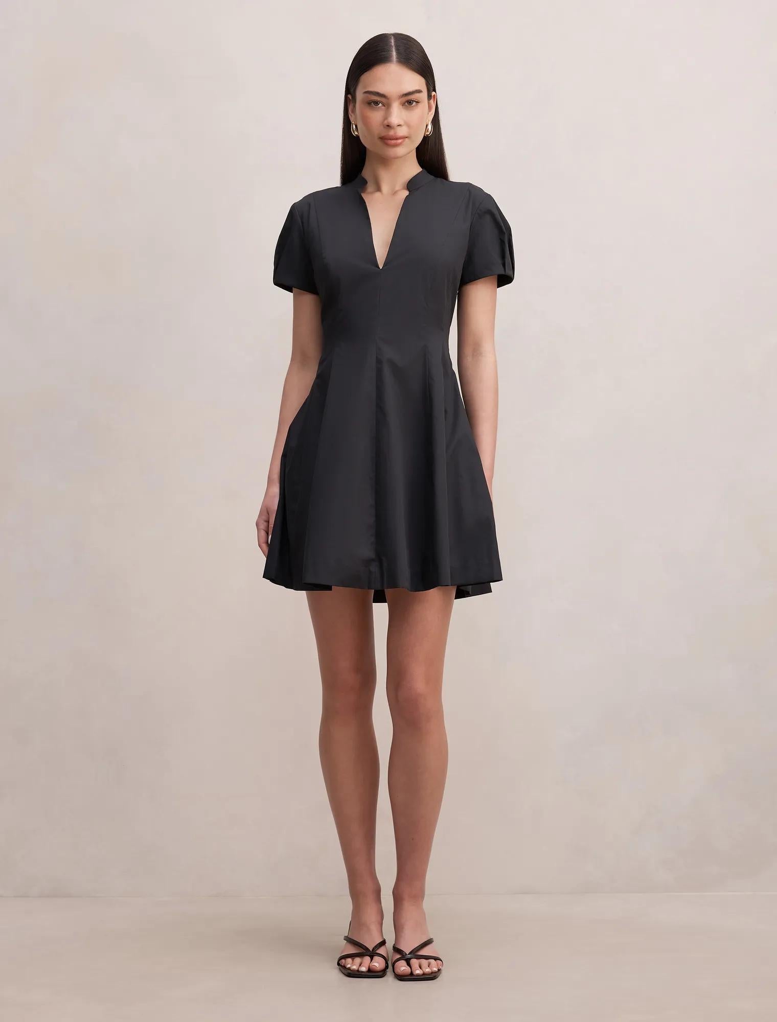 Clover Puff Sleeve Mini Dress Black