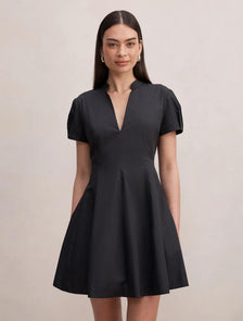 Clover Puff Sleeve Mini Dress Black