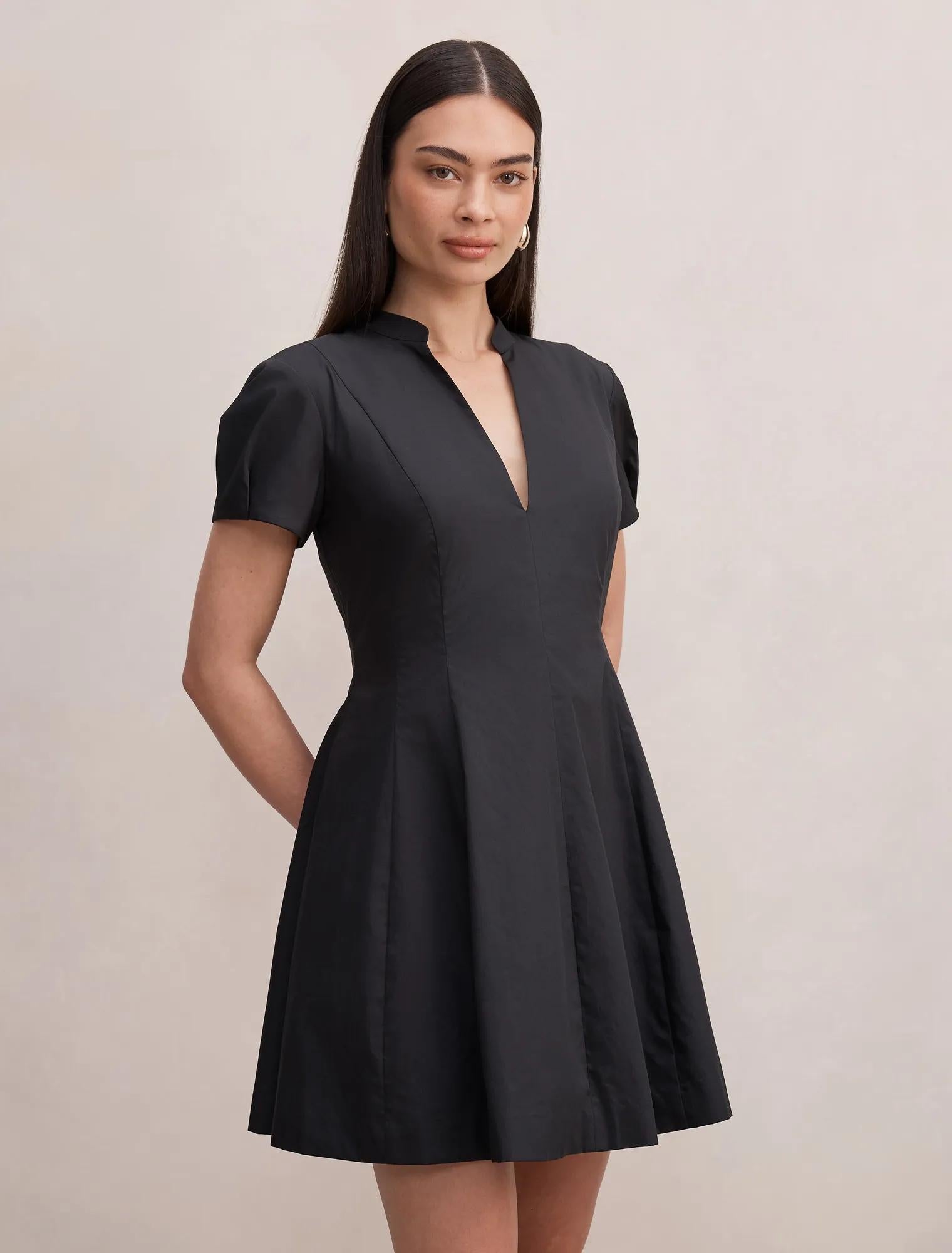 Clover Puff Sleeve Mini Dress Black