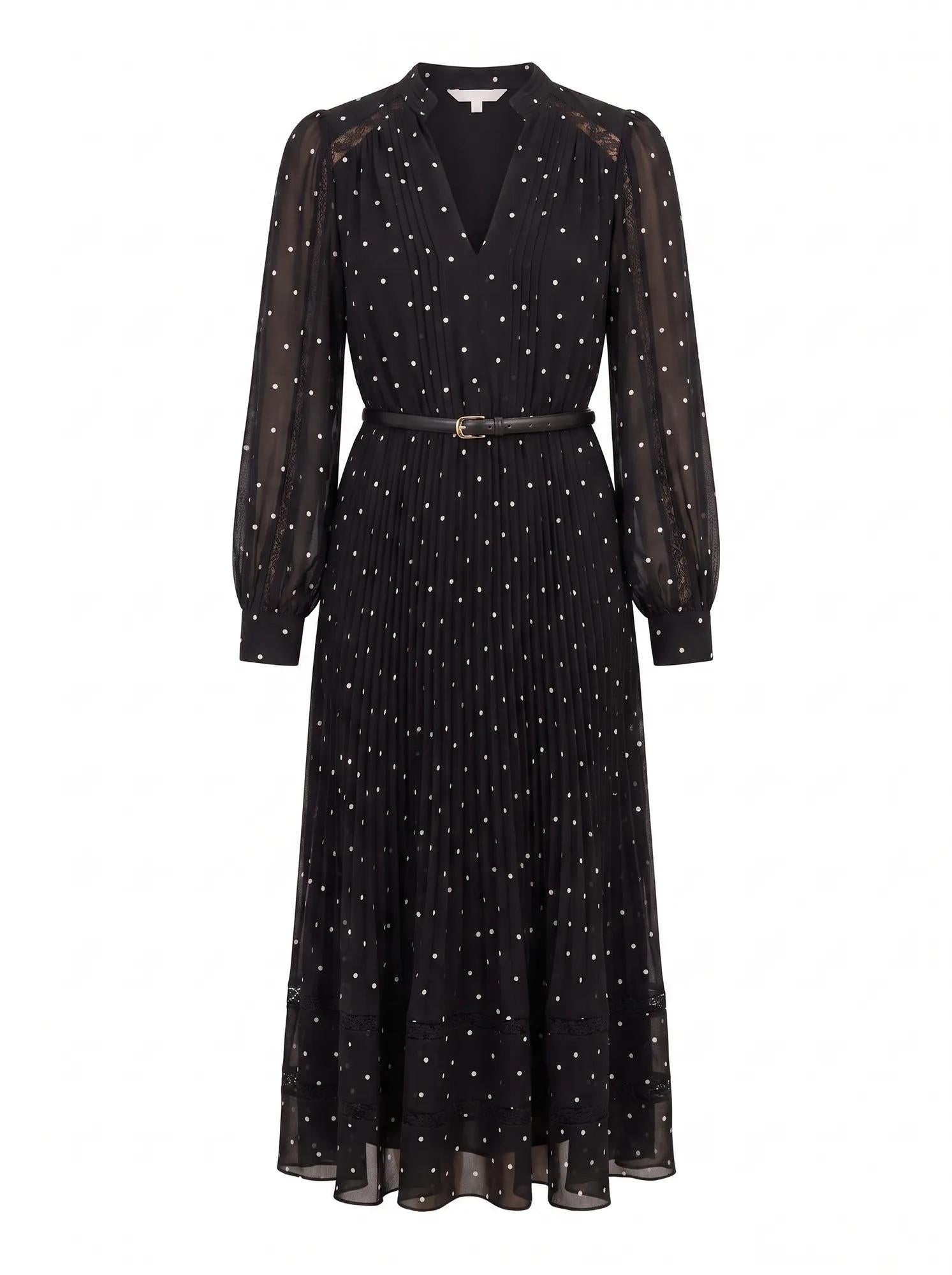 Clara Pleated Lace Trim Midi Dress Dark Risley Spot_mannequin