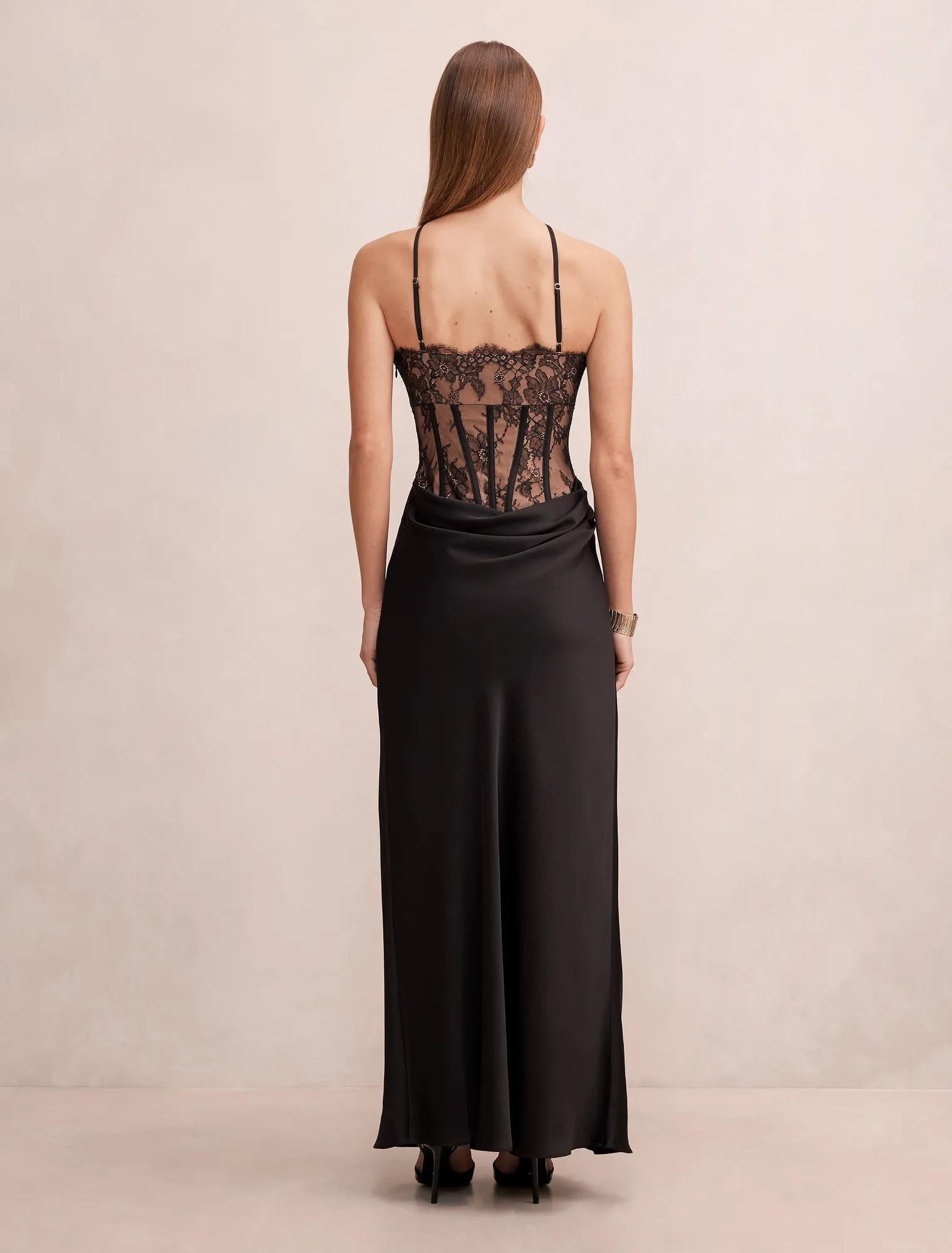 Nellie Lace Halter Maxi Black/ Nude