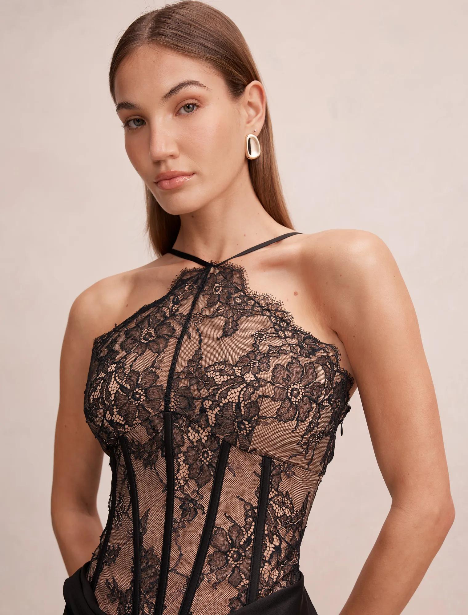 Nellie Lace Halter Maxi Black/ Nude