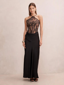Nellie Lace Halter Maxi Black/ Nude