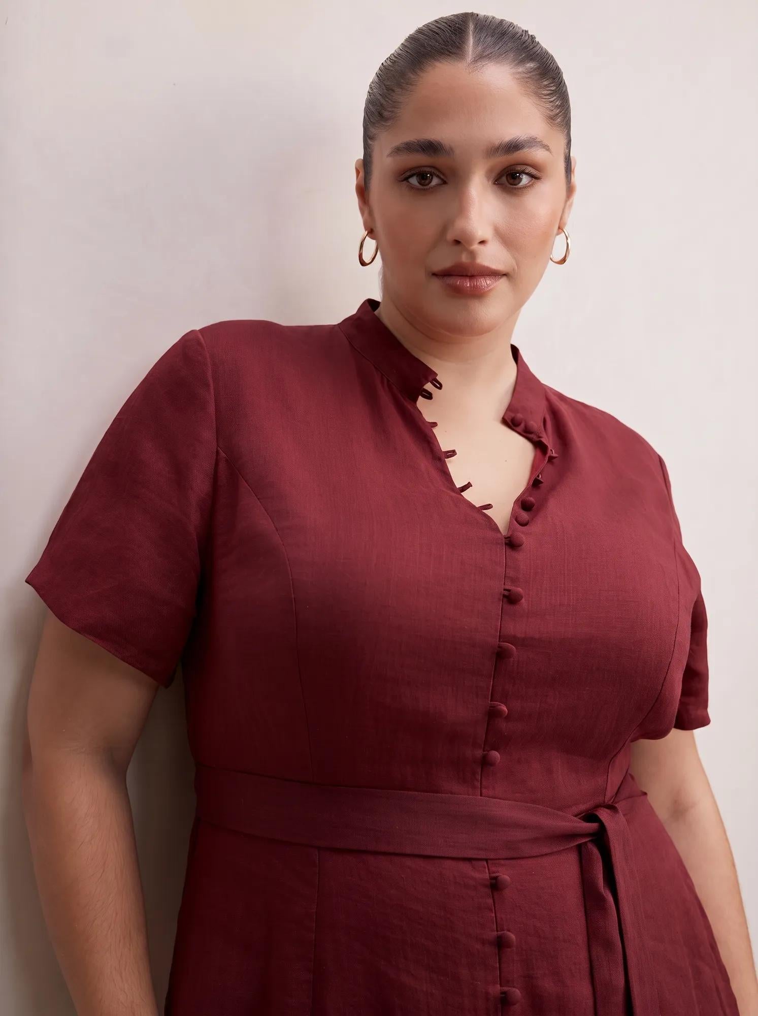 Therese Curve Short Sleeve Midi Dress Pomegranate Red