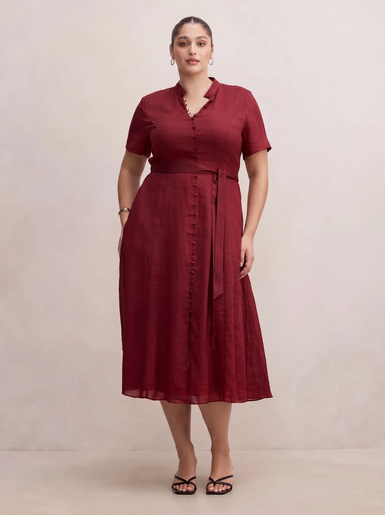 Therese Curve Short Sleeve Midi Dress Pomegranate Red