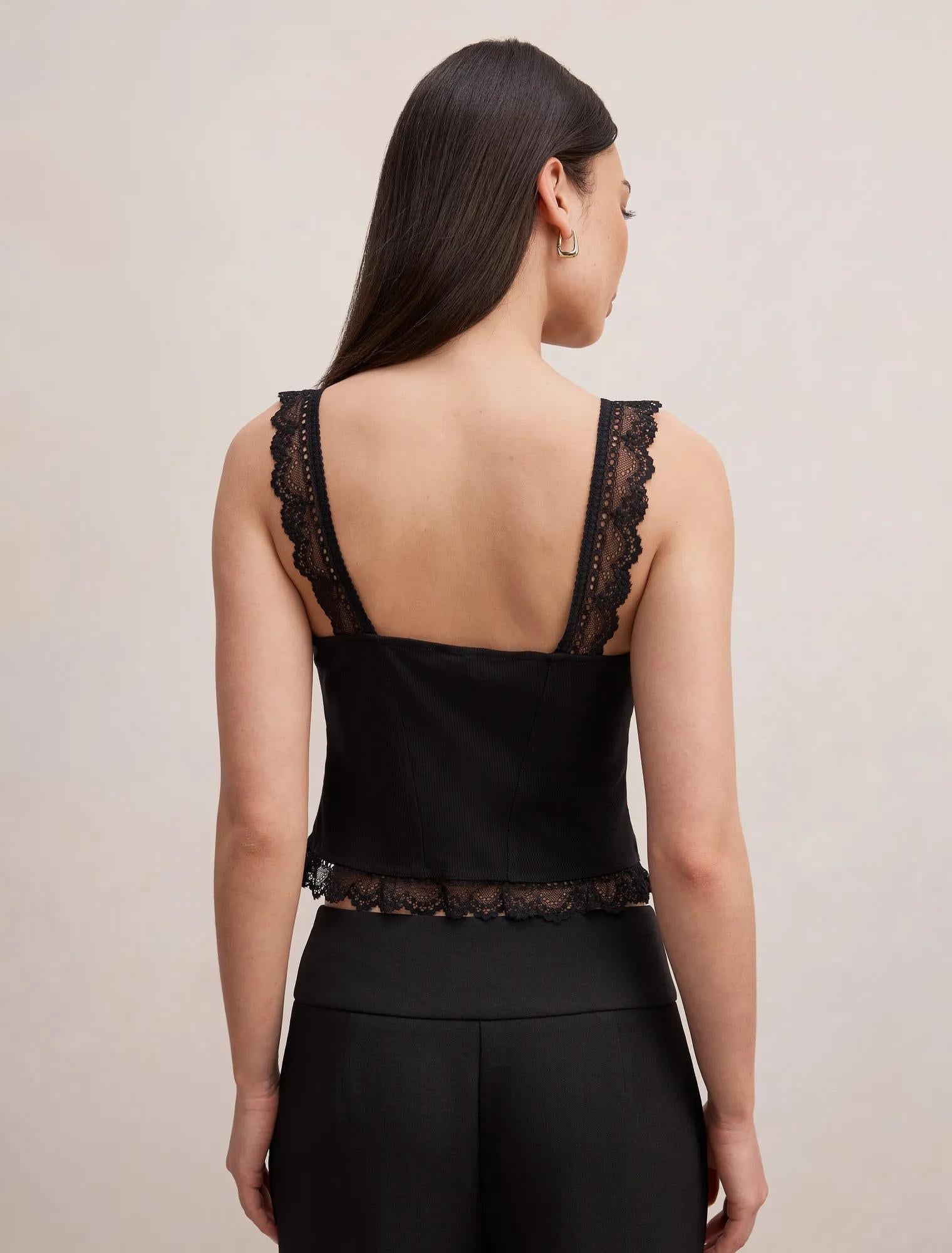 Aurelia Square Neck Lace Cami Black