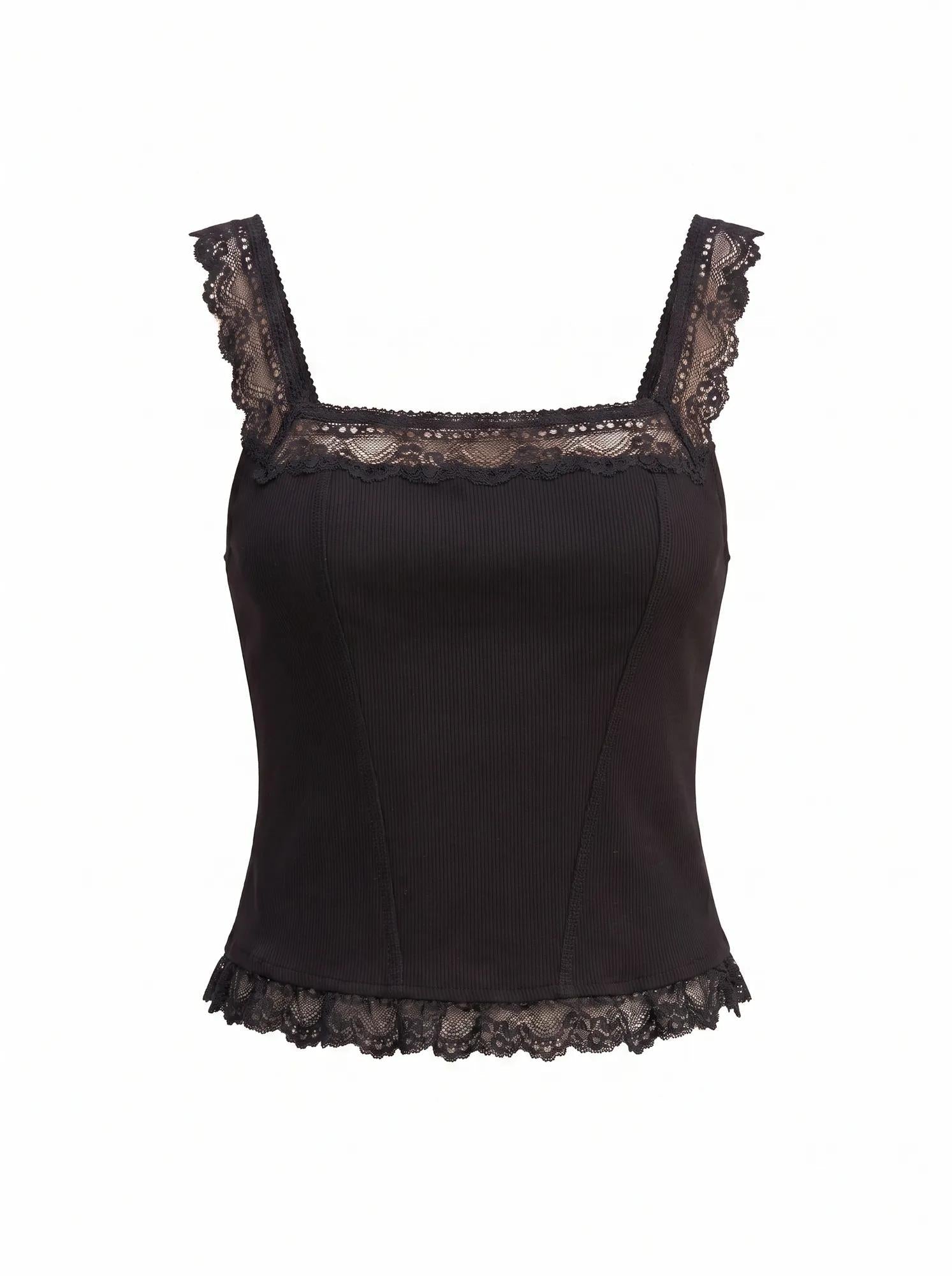 Aurelia Square Neck Lace Cami Black