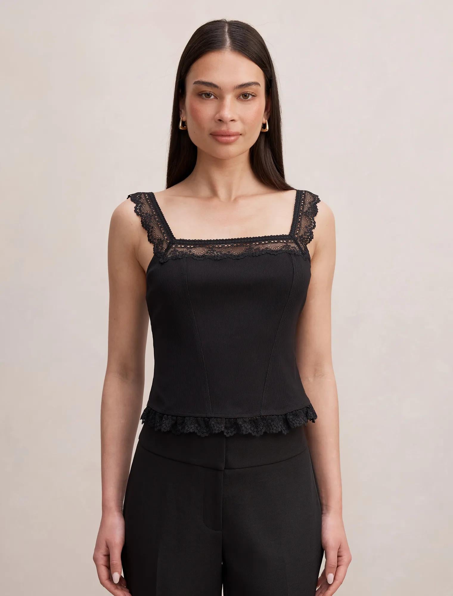 Aurelia Square Neck Lace Cami Black