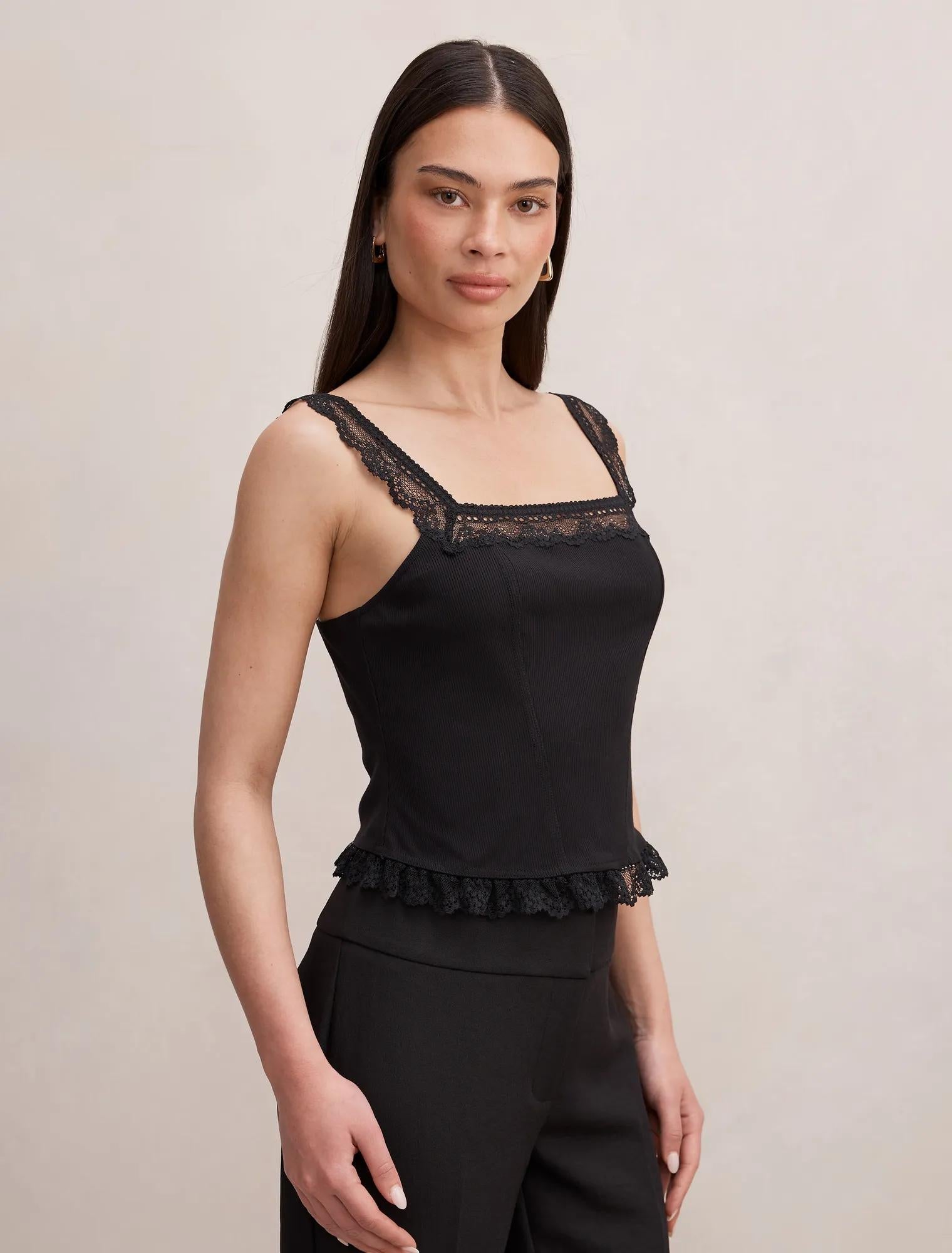 Aurelia Square Neck Lace Cami Black