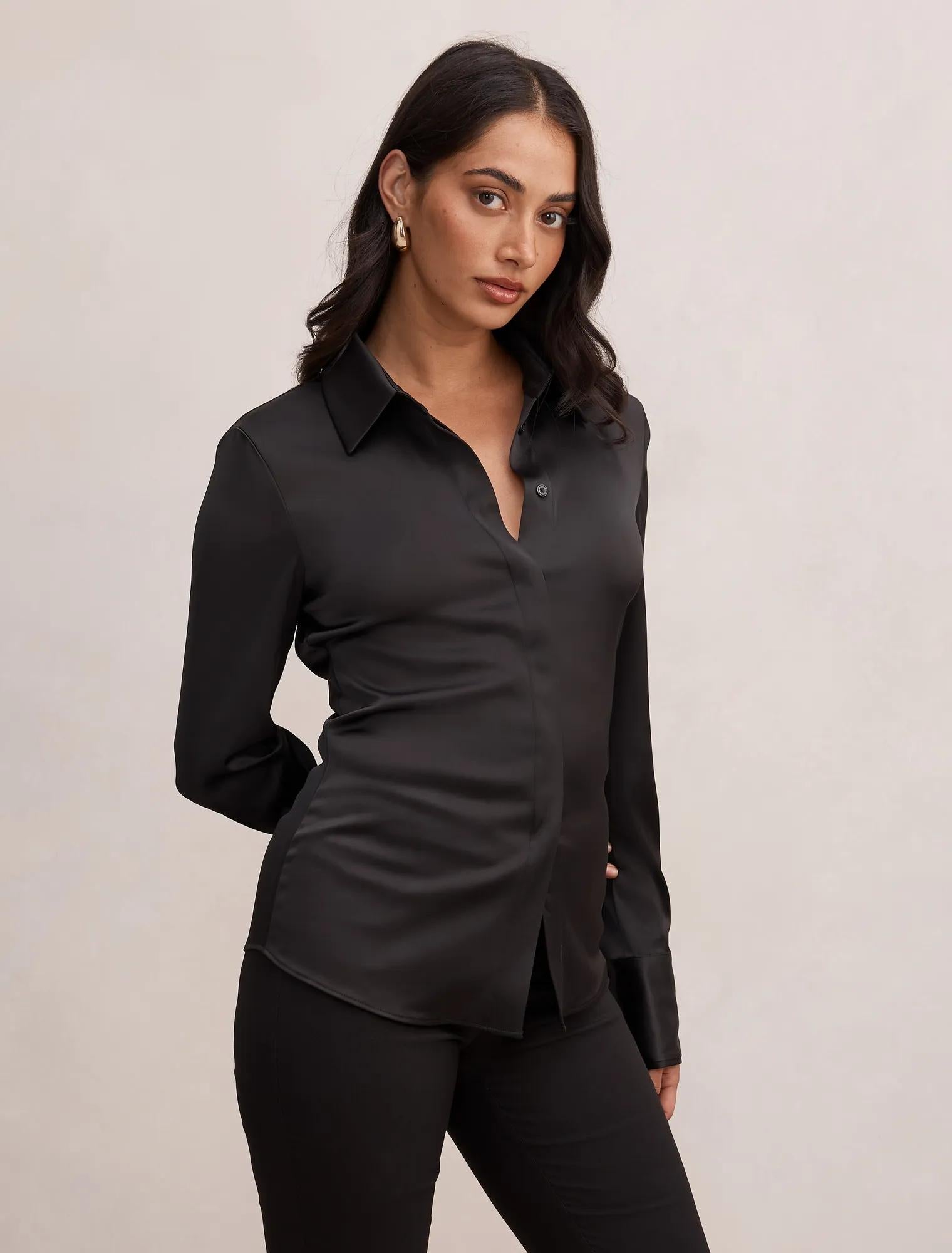 Gigi Fitted Cuffed Shirt Black