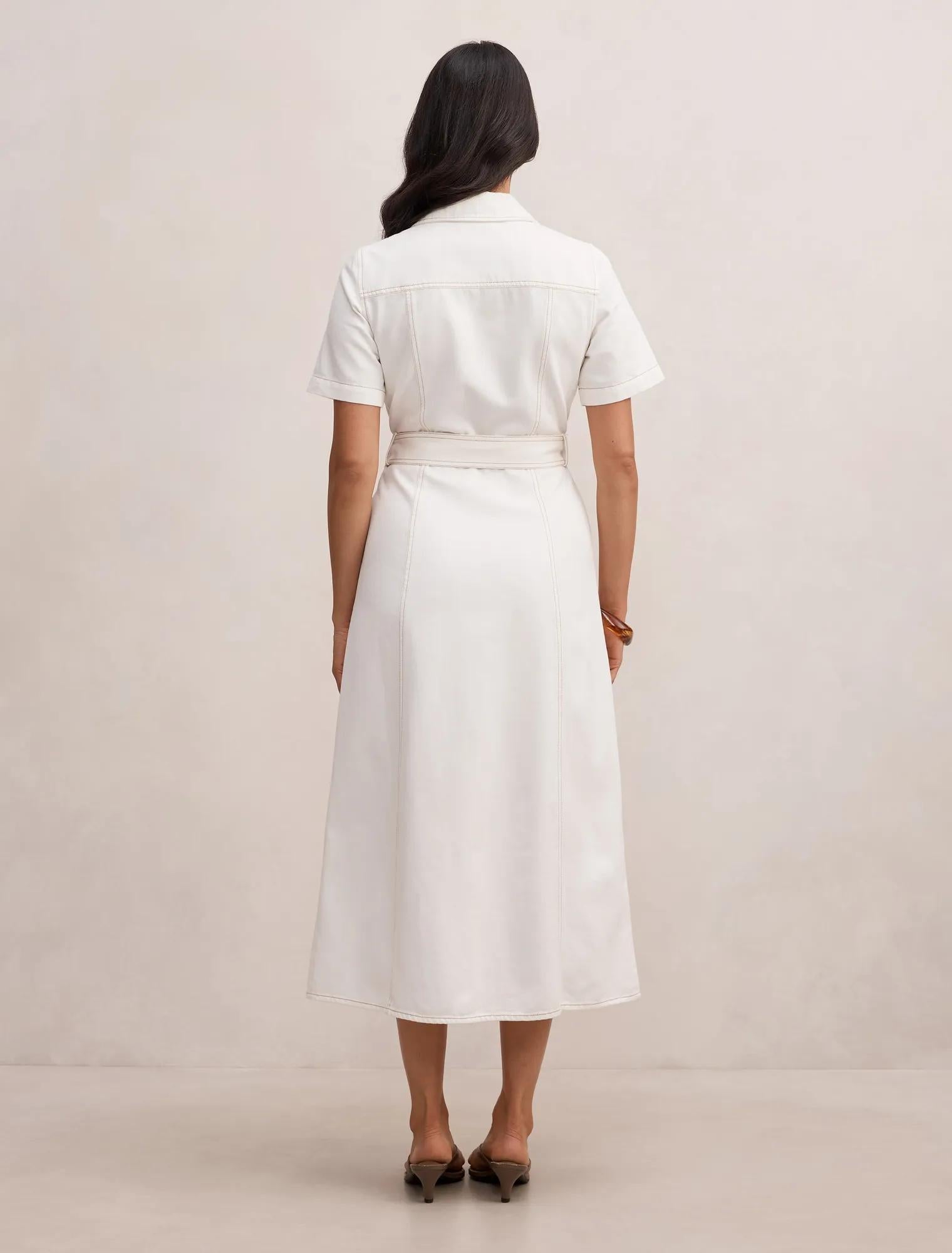 Millie Midi Denim Shirt Dress Porcelain