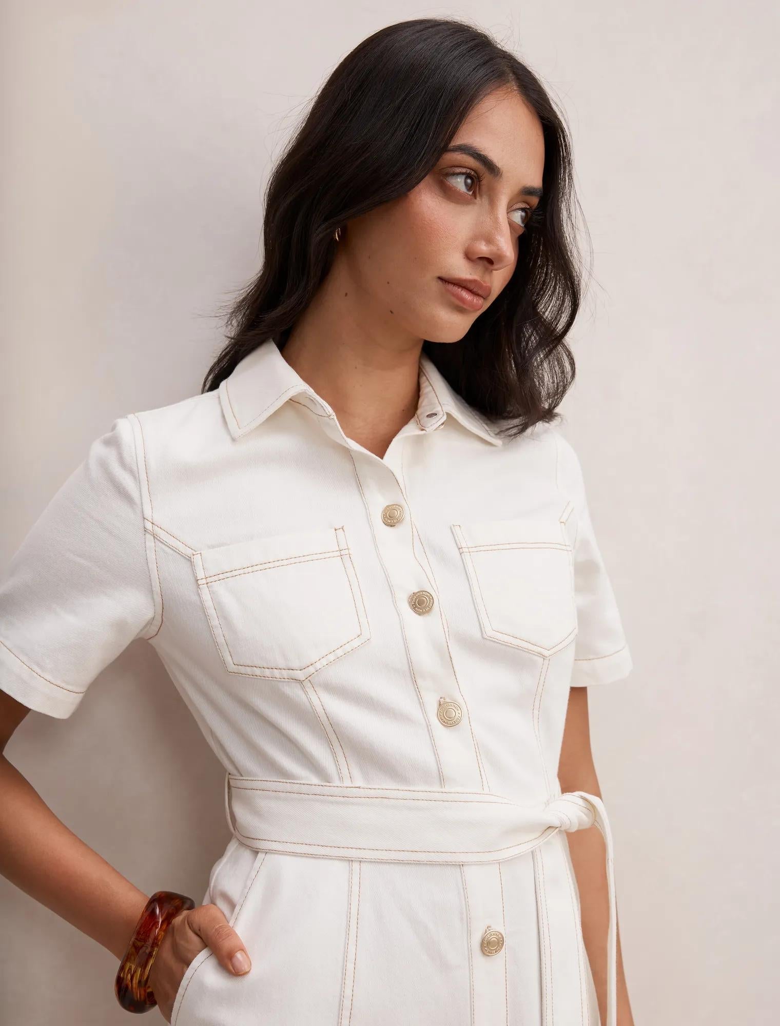 Millie Midi Denim Shirt Dress Porcelain