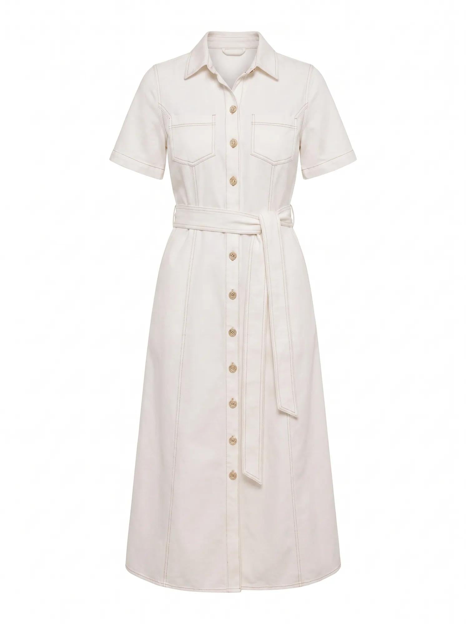 Millie Midi Denim Shirt Dress Porcelain