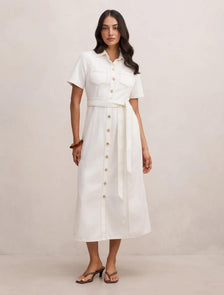 Millie Midi Denim Shirt Dress Porcelain