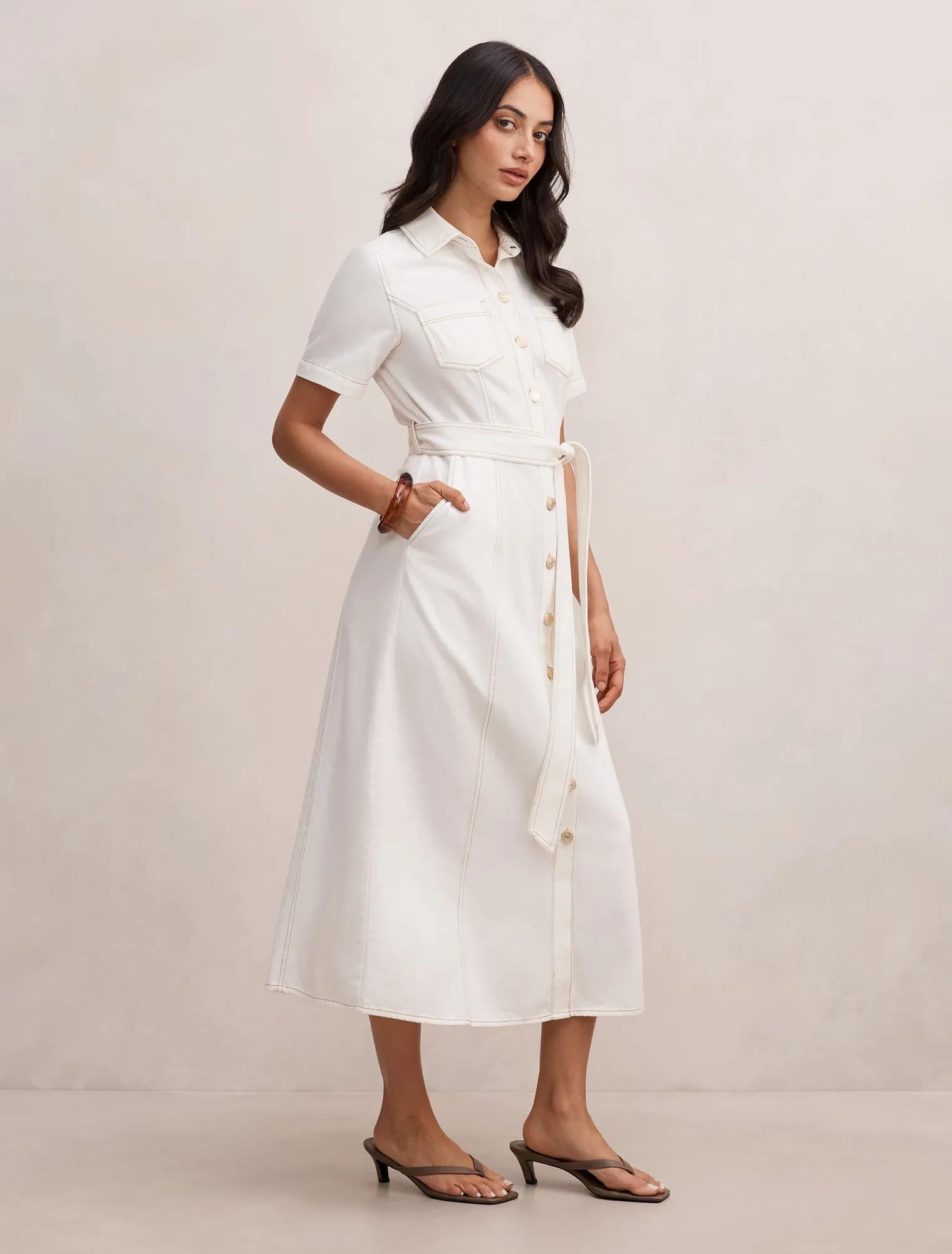 Millie Midi Denim Shirt Dress Porcelain