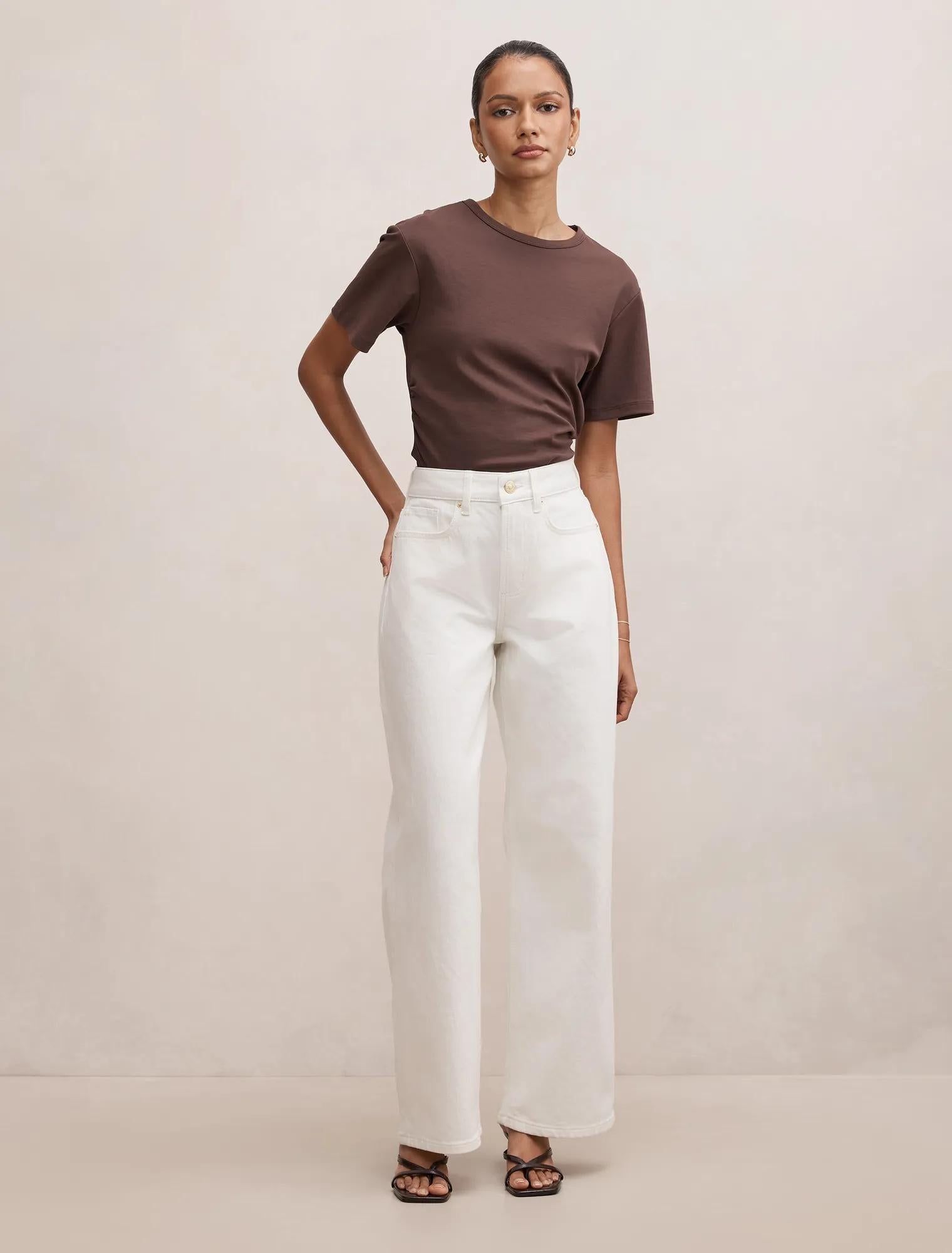 Nicki Petite Mid Rise Straight Jeans Off White
