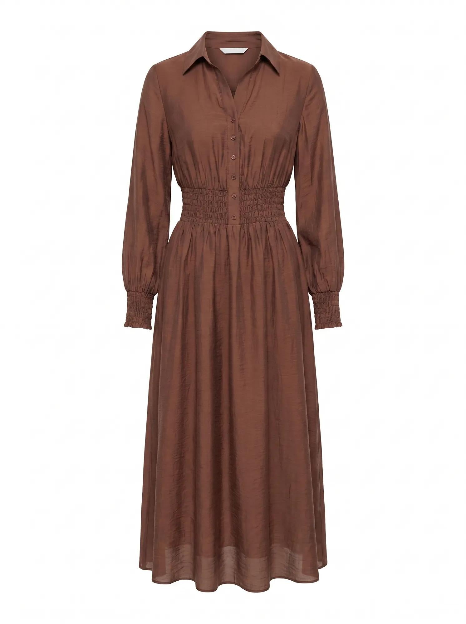 Elissa Shirred Waist Midi Dress Shaved Chocolate