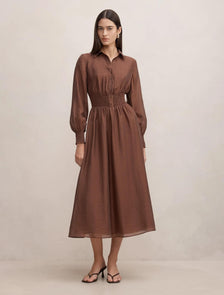 Elissa Shirred Waist Midi Dress Shaved Chocolate