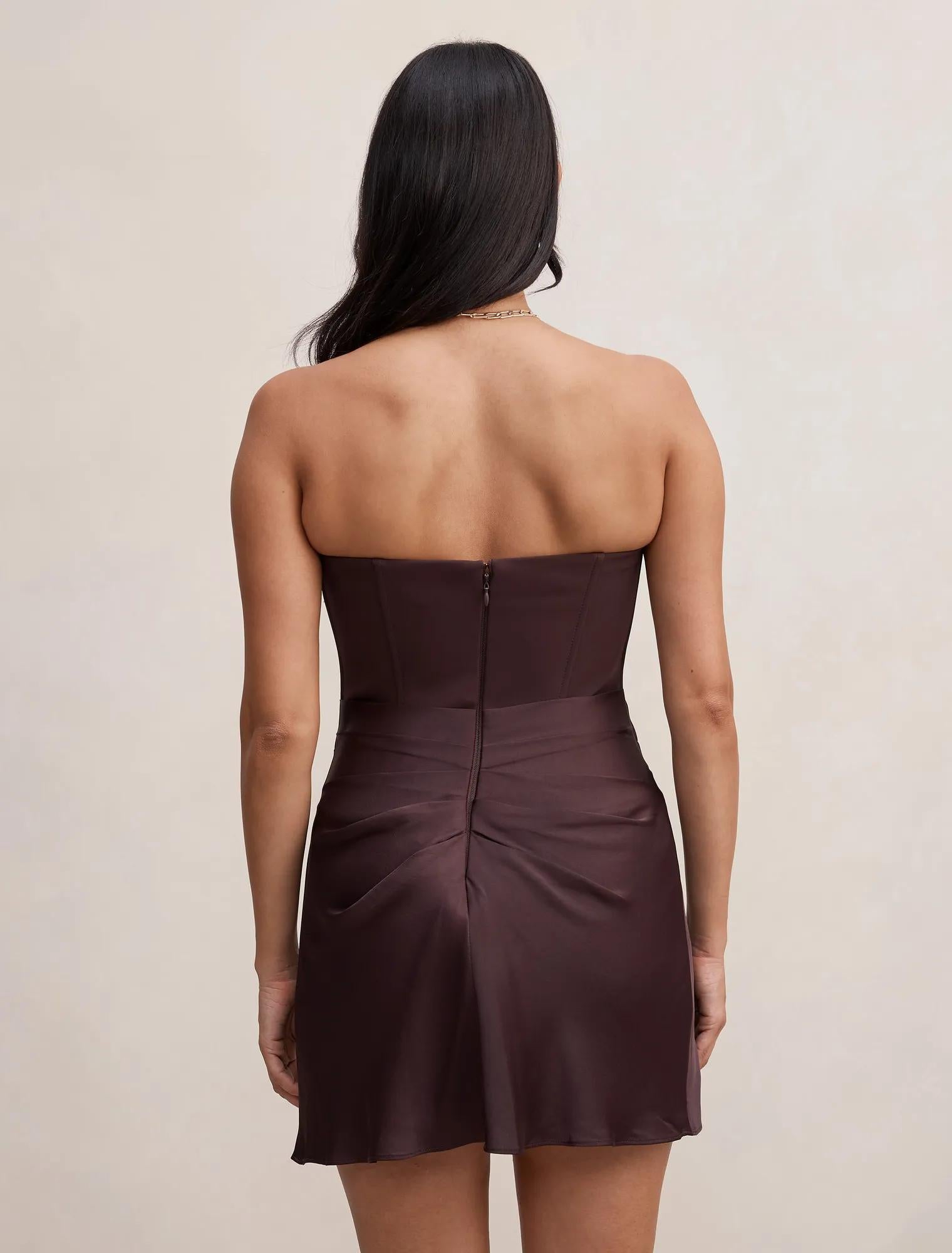 Isra Drape Strapless Mini Dress Dark Chocolate