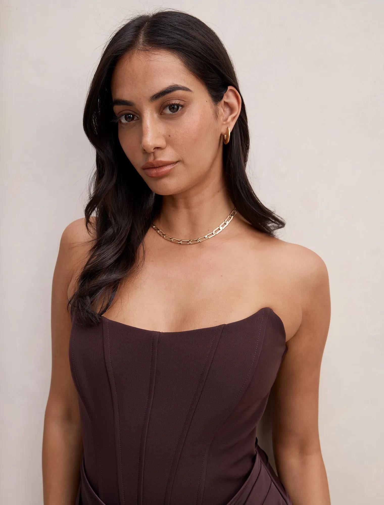 Isra Drape Strapless Mini Dress Dark Chocolate