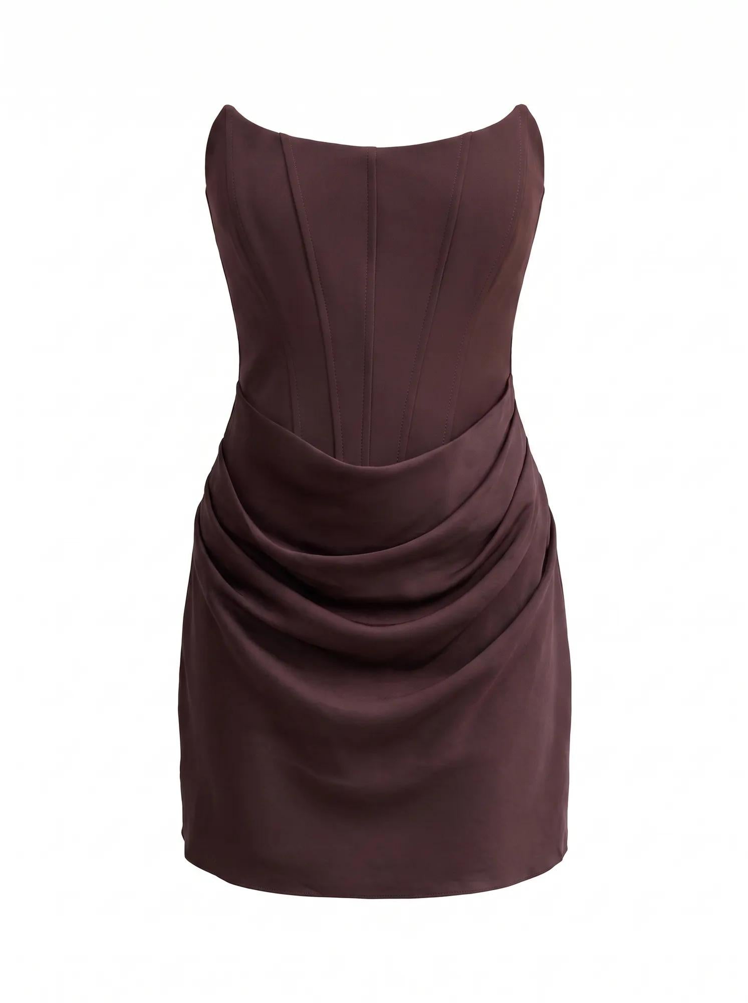 Isra Drape Strapless Mini Dress Dark Chocolate_mannequin