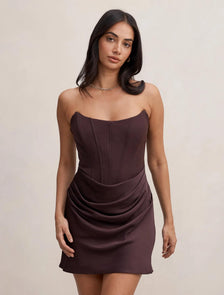 Isra Drape Strapless Mini Dress Dark Chocolate