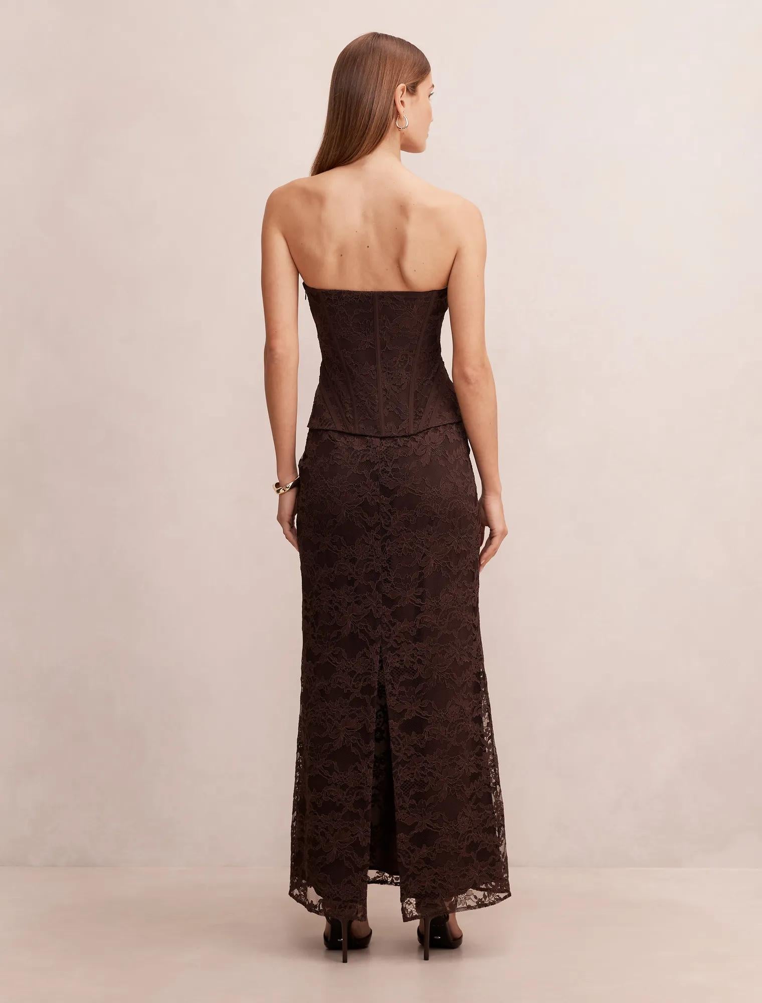 Myla Lace Corset Maxi Dress Chocolate Freckle
