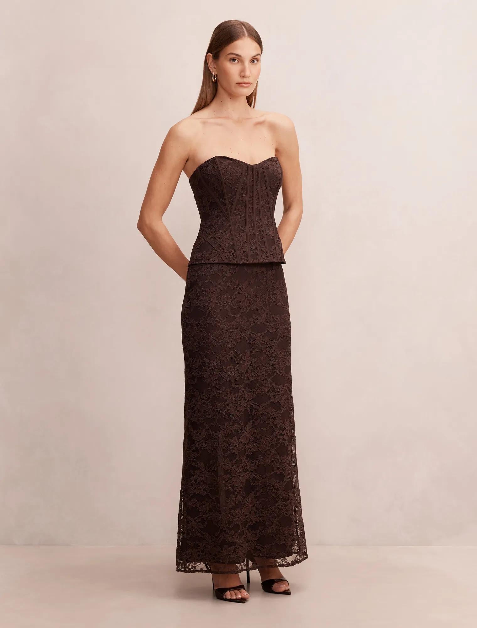 Myla Lace Corset Maxi Dress Chocolate Freckle