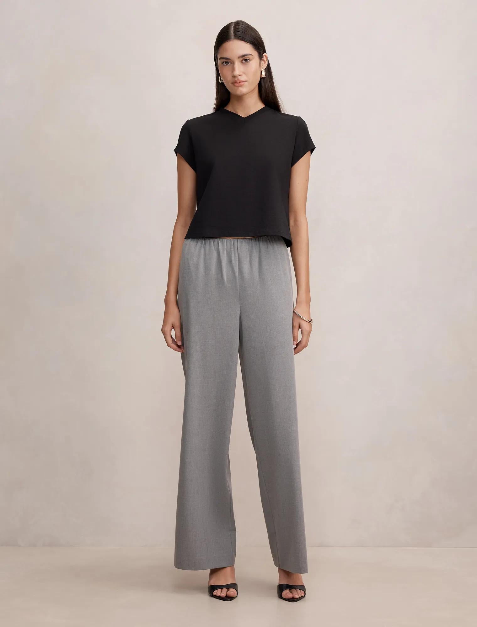 Casey Elastic Waist Wide Leg Pants Grey