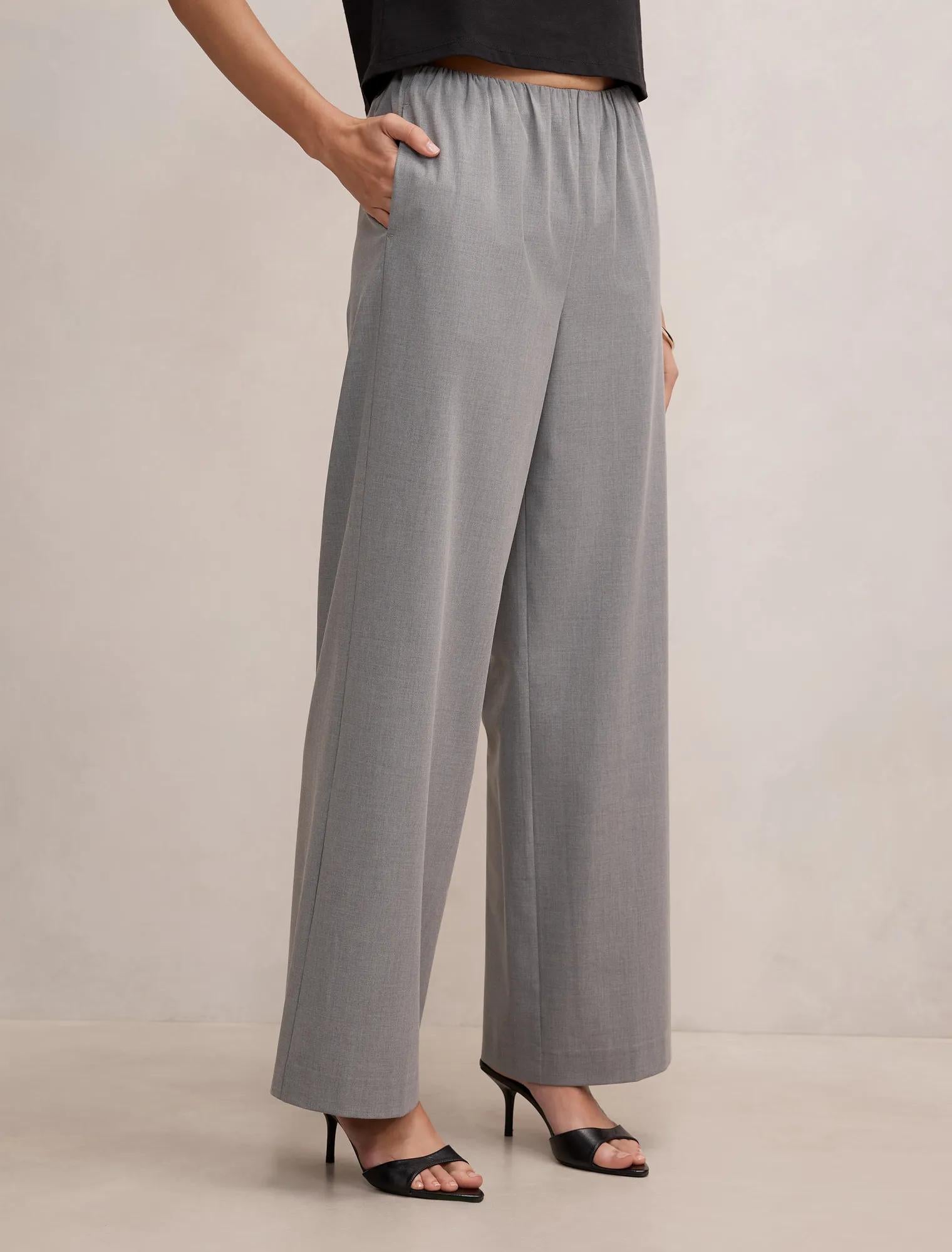 Casey Elastic Waist Wide Leg Pants Grey