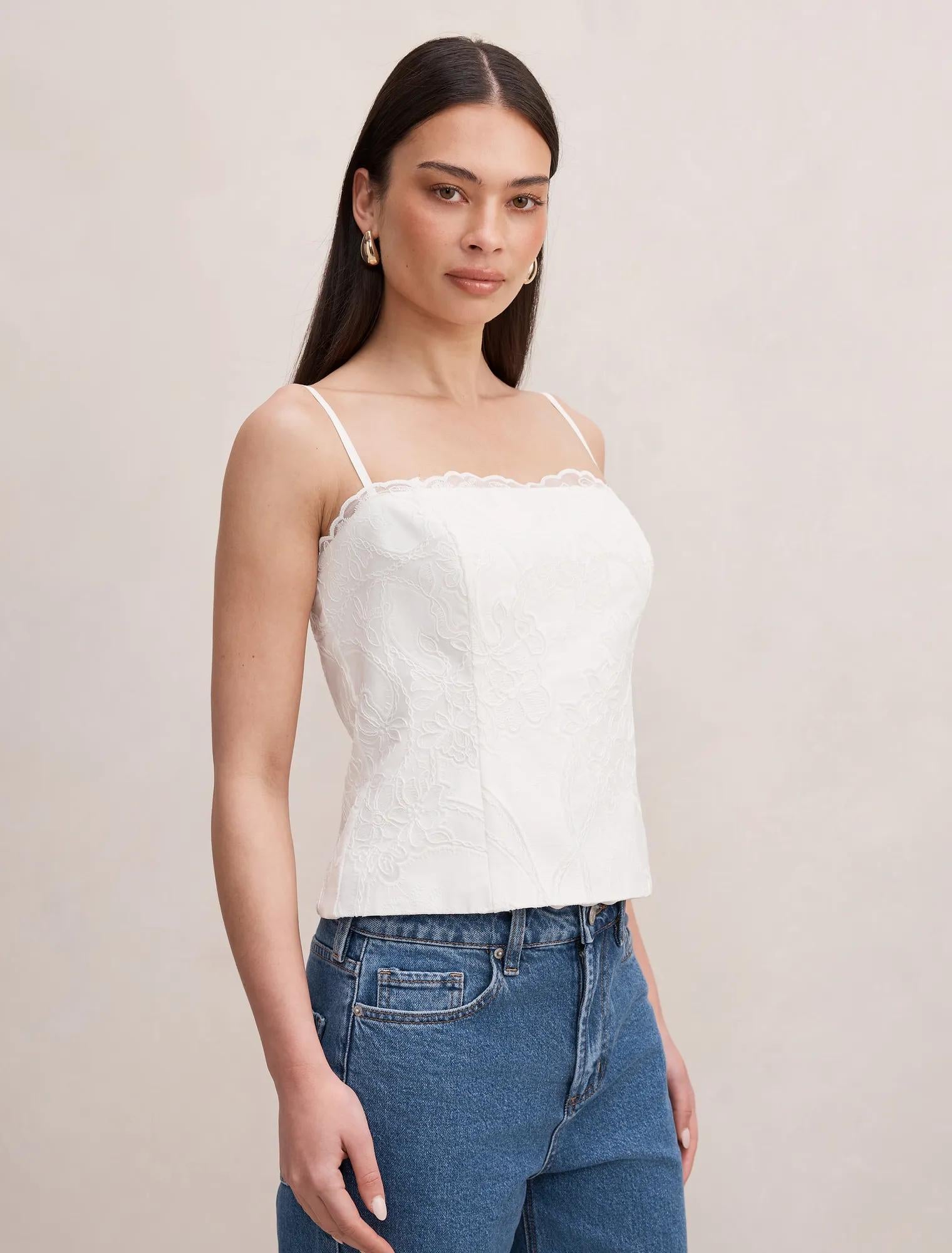 Hannah Lace Corset Top Porcelain
